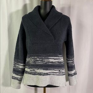 Barefoot Dreams Cozychic Slate Gray Fuzzy Long Sleeve V-Neck Pullover